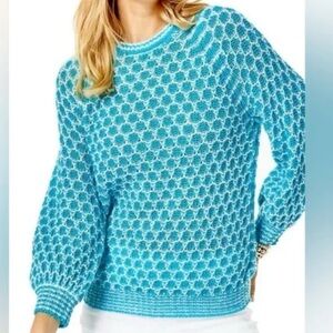 Lilly Pulitzer Blouson Sleeve Corabelle Blue and White Sweater Women's XS